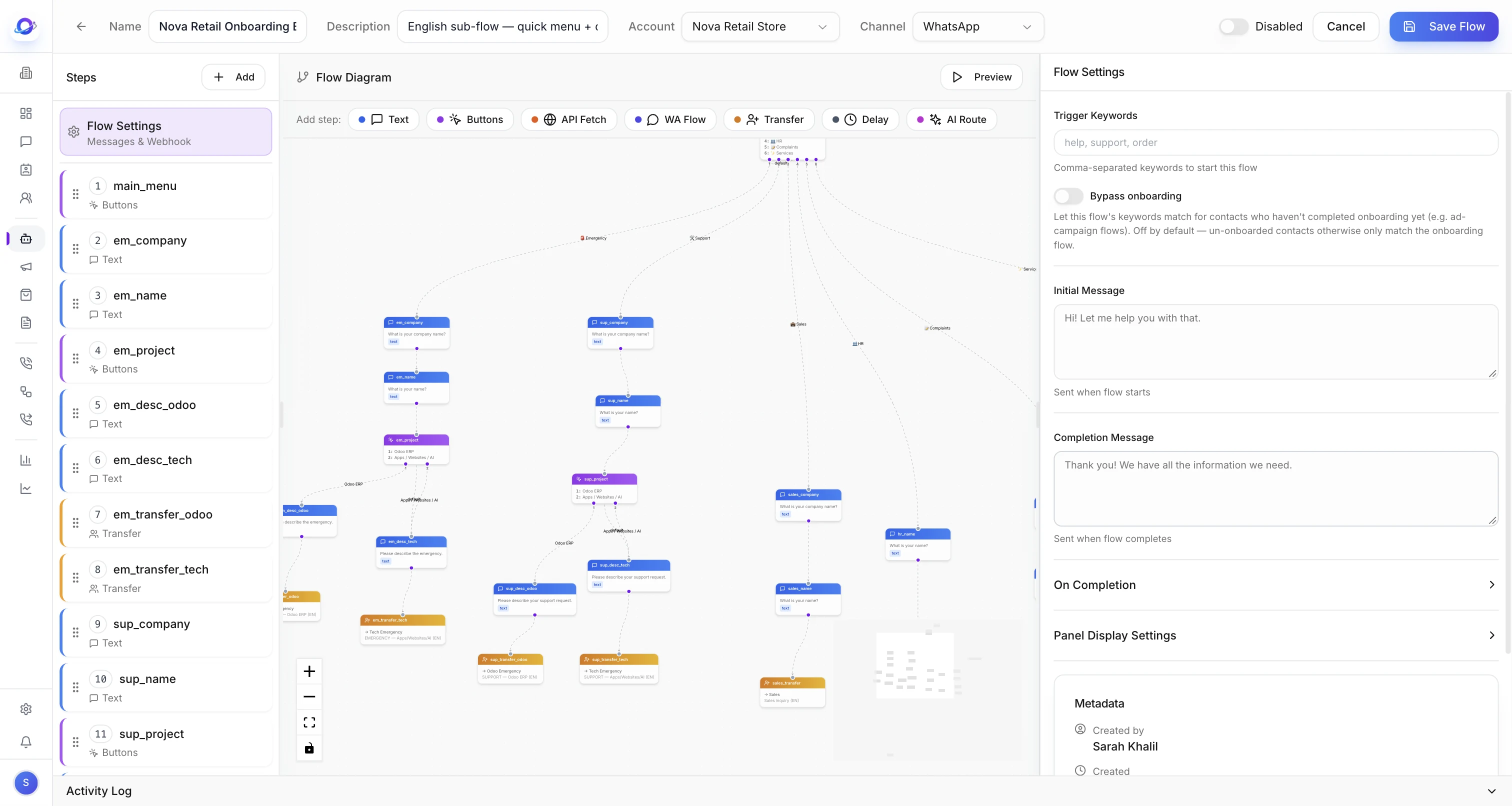 Orbit visual flow builder: the drag-and-drop diagram behind this conversation
